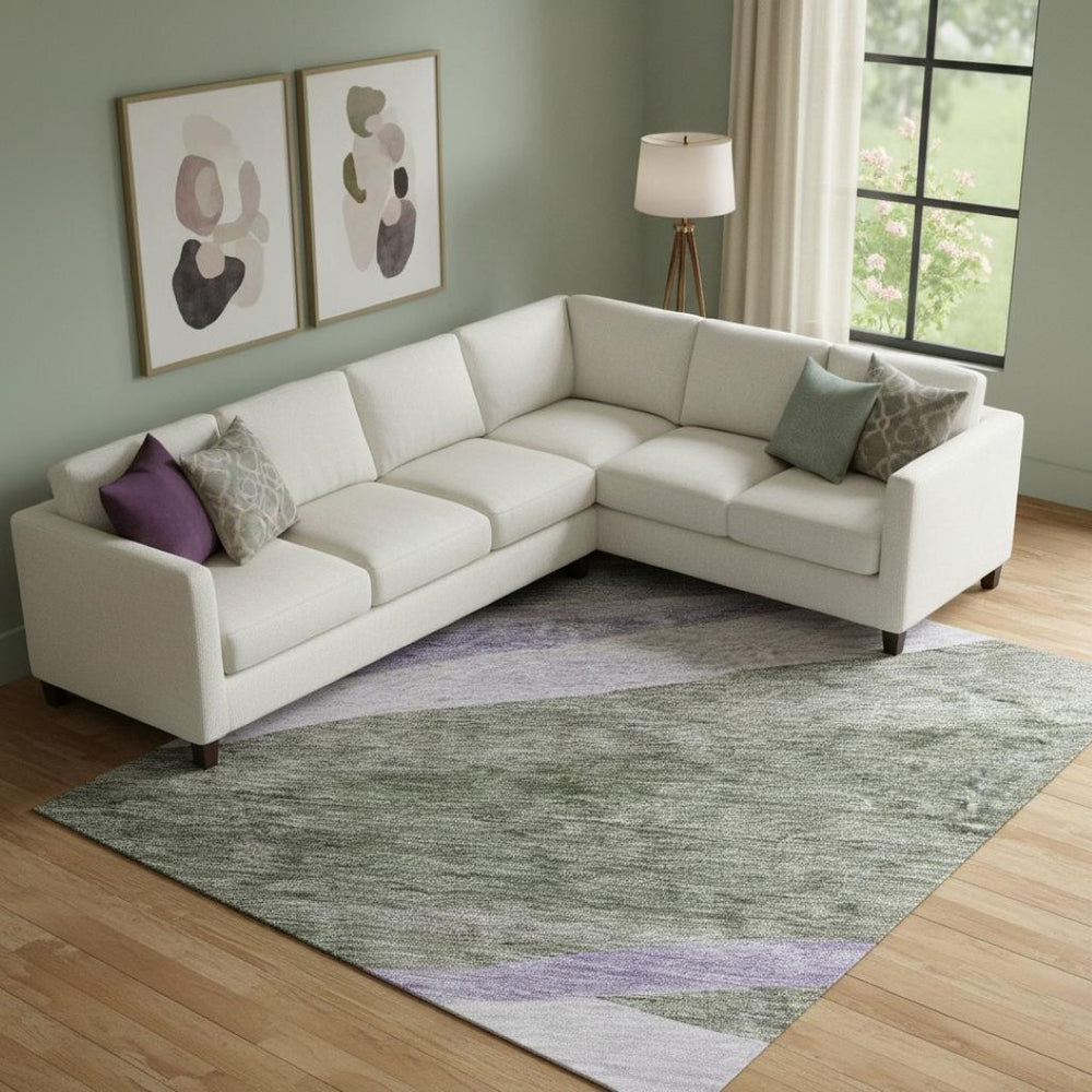 HomeRoots 9' X 12' Contemporary Abstract Area Rug in Artichoke Green, Purple & Gray - Washable, UV Protected! 684225