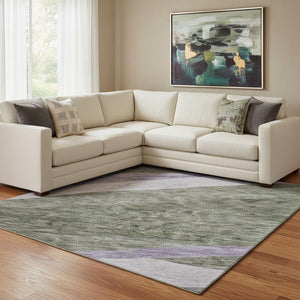 HomeRoots 10' Artichoke Green Abstract Area Rug - Stylish, Washable, UV-Protected, Ideal for Modern Homes! 684226