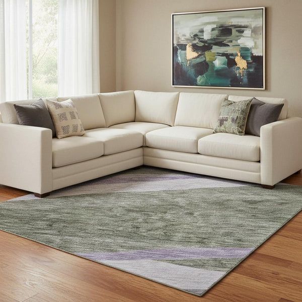 HomeRoots 10' Artichoke Green Abstract Area Rug - Stylish, Washable, UV-Protected, Ideal for Modern Homes! 684226