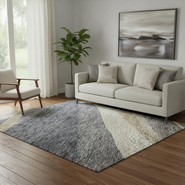 HomeRoots 5' X 8' Modern Washable Abstract Area Rug in Blue, Brown & Taupe - Durable, UV Protected & Stylish 684228
