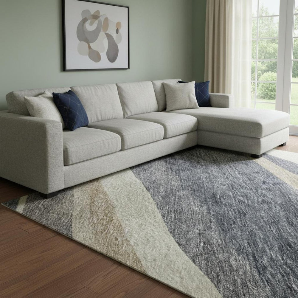 HomeRoots 8' X 10' Stylish Blue, Brown & Taupe Abstract Area Rug - Washable, UV Protected & Pet-Friendly Design 684230