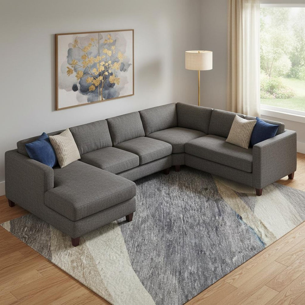 HomeRoots 9' X 12' Abstract Area Rug in Blue, Brown & Taupe - Washable, UV Protected, Stain Resistant Design 684231