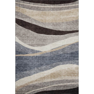 HomeRoots 9' X 12' Abstract Area Rug in Blue, Brown & Taupe - Washable, UV Protected, Stain Resistant Design 684231