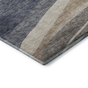 HomeRoots 9' X 12' Abstract Area Rug in Blue, Brown & Taupe - Washable, UV Protected, Stain Resistant Design 684231