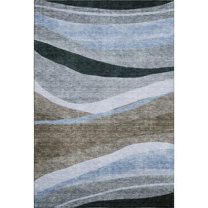 HomeRoots 8' X 10' Abstract Area Rug in Brown, Blue & Silver - Stain-Resistant, UV-Protected, Easy-Clean Design 684236
