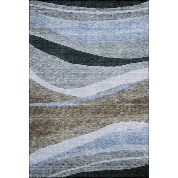 HomeRoots 8' X 10' Abstract Area Rug in Brown, Blue & Silver - Stain-Resistant, UV-Protected, Easy-Clean Design 684236