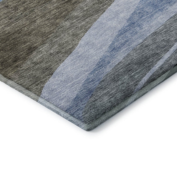 HomeRoots 8' X 10' Abstract Area Rug in Brown, Blue & Silver - Stain-Resistant, UV-Protected, Easy-Clean Design 684236