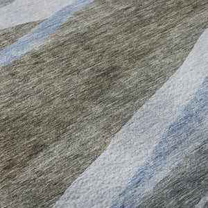 HomeRoots 8' X 10' Abstract Area Rug in Brown, Blue & Silver - Stain-Resistant, UV-Protected, Easy-Clean Design 684236