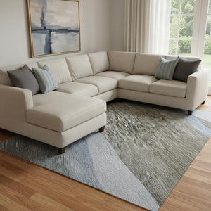 HomeRoots 8' X 10' Abstract Area Rug in Brown, Blue & Silver - Stain-Resistant, UV-Protected, Easy-Clean Design 684236