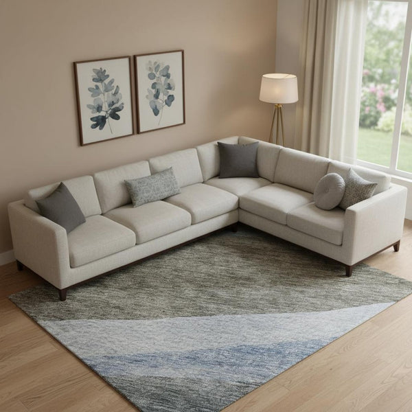 HomeRoots 9' X 12' Modern Abstract Washable Area Rug in Brown, Blue & Silver - Stain Resistant & UV Protected! 684237