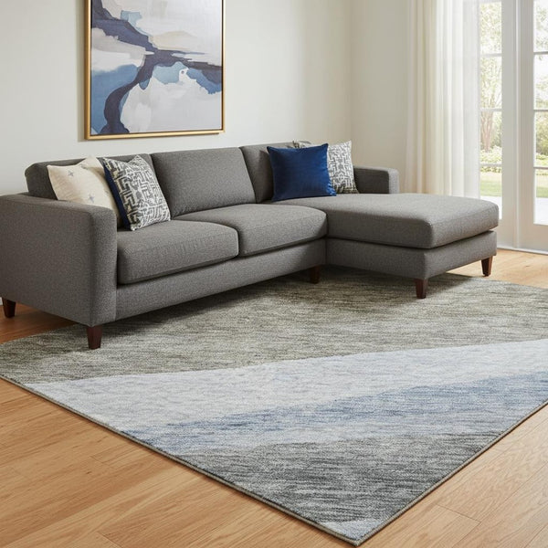 HomeRoots 10' X 14' Abstract Area Rug in Brown, Blue & Silver - Washable, UV Protected, Durable & Stylish Design 684238