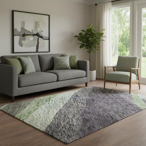 HomeRoots 5' X 8' Washable Abstract Area Rug in Purple, Green, Ivory – Durable, Stain-Resistant, UV Protected! 684240