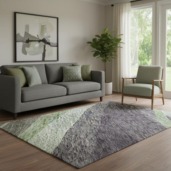 HomeRoots 5' X 8' Washable Abstract Area Rug in Purple, Green, Ivory – Durable, Stain-Resistant, UV Protected! 684240