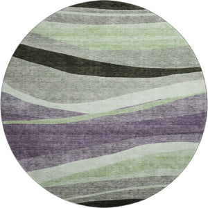HomeRoots 8' Bold Abstract Round Rug in Purple, Green & Ivory - Washable, UV Protective, Durable Design 684241