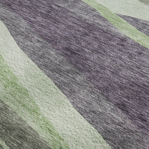HomeRoots 8' Bold Abstract Round Rug in Purple, Green & Ivory - Washable, UV Protective, Durable Design 684241
