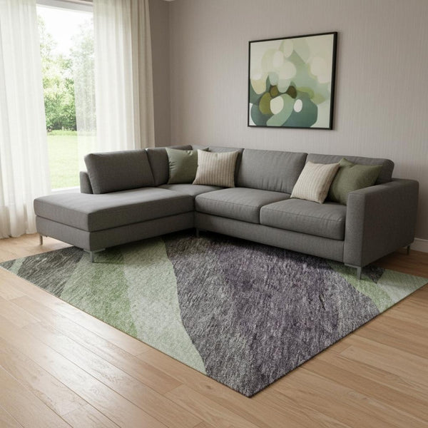 HomeRoots 8' X 10' Contemporary Purple, Green & Ivory Abstract Washable Area Rug with UV Protection & Durability 684242