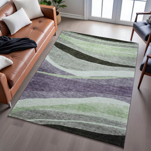 HomeRoots 8' X 10' Contemporary Purple, Green & Ivory Abstract Washable Area Rug with UV Protection & Durability 684242