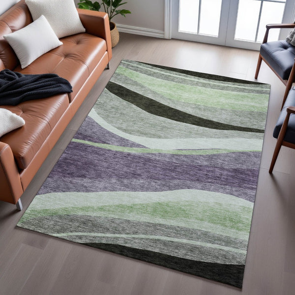 HomeRoots 8' X 10' Contemporary Purple, Green & Ivory Abstract Washable Area Rug with UV Protection & Durability 684242