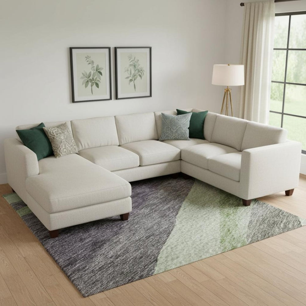 HomeRoots 9' X 12' Bold Abstract Washable Area Rug in Purple, Green & Ivory - Stain Resistant & UV Protected 684243