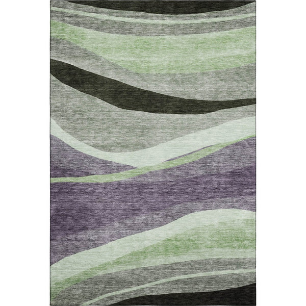HomeRoots 10' Contemporary Purple Green Ivory Abstract Area Rug - Washable, UV-Protected, Durable Design 684244