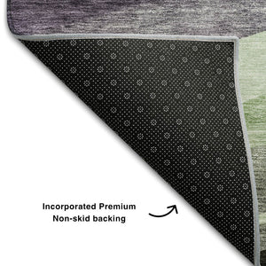 HomeRoots 10' Contemporary Purple Green Ivory Abstract Area Rug - Washable, UV-Protected, Durable Design 684244
