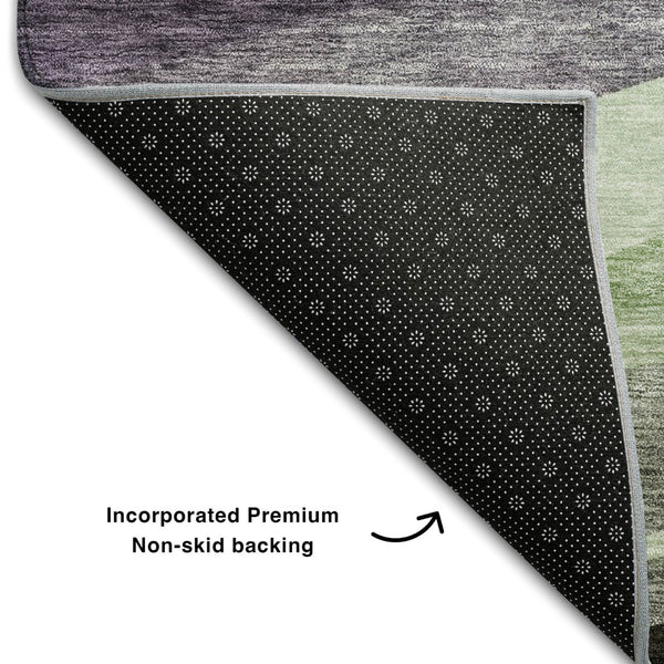 HomeRoots 10' Contemporary Purple Green Ivory Abstract Area Rug - Washable, UV-Protected, Durable Design 684244