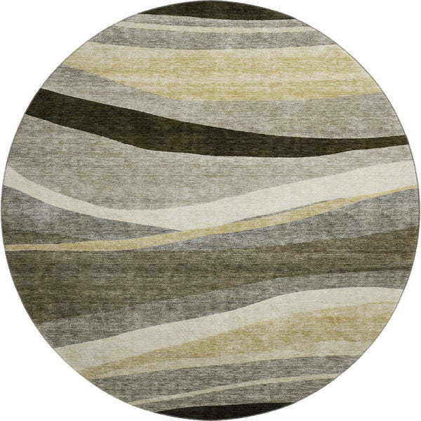 HomeRoots 8' Modern Washable Round Rug in Taupe, Beige & Ivory - UV Protected, Durable & Kid-Friendly Design! 684247