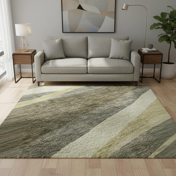 HomeRoots 8' Modern Washable Round Rug in Taupe, Beige & Ivory - UV Protected, Durable & Kid-Friendly Design! 684247
