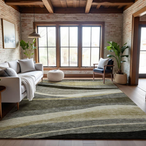 HomeRoots 8' X 10' Taupe Beige & Ivory Abstract Washable Area Rug - Durable, Stylish, UV Protected for Homes 684248