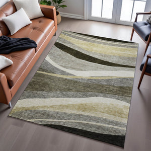 HomeRoots 8' X 10' Taupe Beige & Ivory Abstract Washable Area Rug - Durable, Stylish, UV Protected for Homes 684248