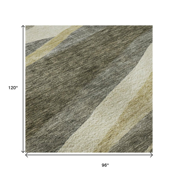 HomeRoots 8' X 10' Taupe Beige & Ivory Abstract Washable Area Rug - Durable, Stylish, UV Protected for Homes 684248