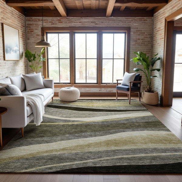 HomeRoots 10' X 14' Taupe Beige Ivory Abstract Area Rug - Stylish, Washable, UV-Protected for Family Homes 684250
