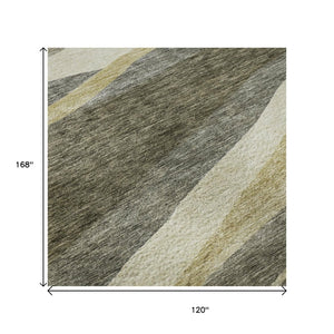 HomeRoots 10' X 14' Taupe Beige Ivory Abstract Area Rug - Stylish, Washable, UV-Protected for Family Homes 684250