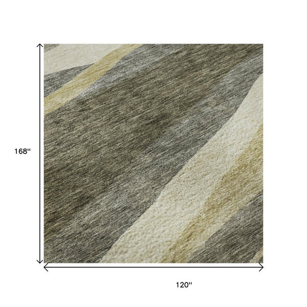 HomeRoots 10' X 14' Taupe Beige Ivory Abstract Area Rug - Stylish, Washable, UV-Protected for Family Homes 684250
