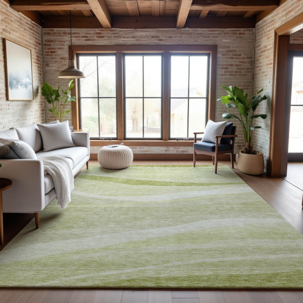 HomeRoots 5' X 8' Artichoke Green & Ivory Abstract Washable Area Rug - Stylish, Durable, UV Protected Design 684252