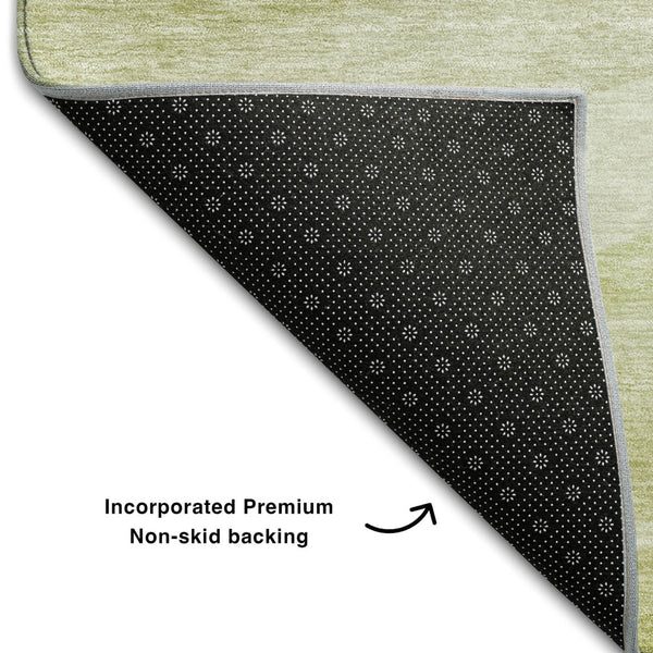 HomeRoots 5' X 8' Artichoke Green & Ivory Abstract Washable Area Rug - Stylish, Durable, UV Protected Design 684252