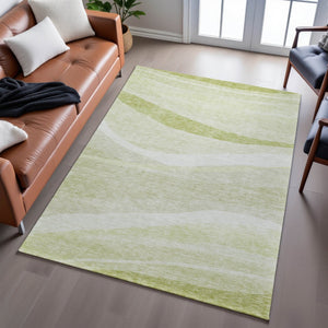HomeRoots 5' X 8' Artichoke Green & Ivory Abstract Washable Area Rug - Stylish, Durable, UV Protected Design 684252