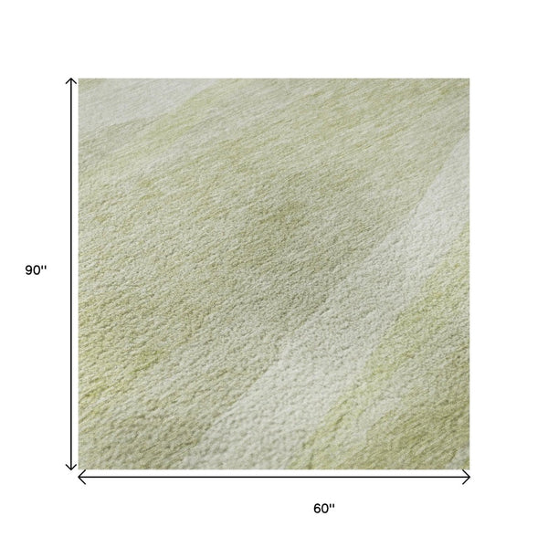HomeRoots 5' X 8' Artichoke Green & Ivory Abstract Washable Area Rug - Stylish, Durable, UV Protected Design 684252