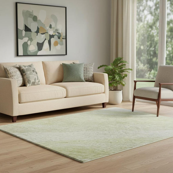 HomeRoots 5' X 8' Artichoke Green & Ivory Abstract Washable Area Rug - Stylish, Durable, UV Protected Design 684252