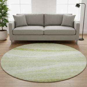 HomeRoots 8' Artichoke Green & Ivory Abstract Round Rug - Washable, UV Protected, Durable for High-Traffic Areas 684253
