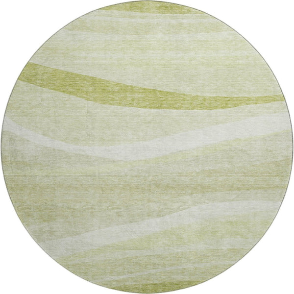HomeRoots 8' Artichoke Green & Ivory Abstract Round Rug - Washable, UV Protected, Durable for High-Traffic Areas 684253