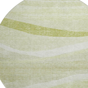 HomeRoots 8' Artichoke Green & Ivory Abstract Round Rug - Washable, UV Protected, Durable for High-Traffic Areas 684253