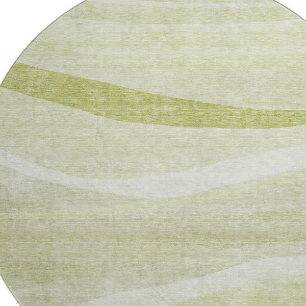 HomeRoots 8' Artichoke Green & Ivory Abstract Round Rug - Washable, UV Protected, Durable for High-Traffic Areas 684253
