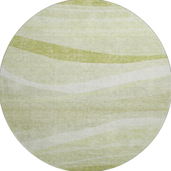 HomeRoots 8' Artichoke Green & Ivory Abstract Round Rug - Washable, UV Protected, Durable for High-Traffic Areas 684253