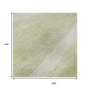 HomeRoots 9' X 12' Artichoke Green & Ivory Abstract Area Rug - Washable, UV-Protected, Stain-Resistant Design 684255