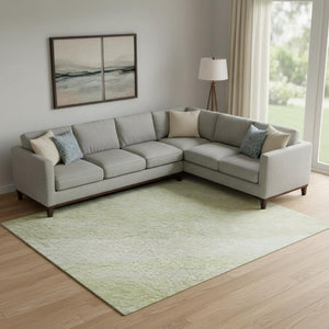HomeRoots 9' X 12' Artichoke Green & Ivory Abstract Area Rug - Washable, UV-Protected, Stain-Resistant Design 684255