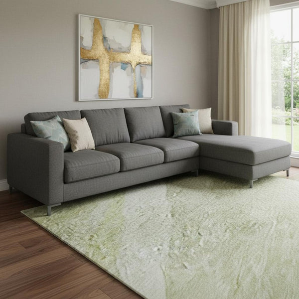 HomeRoots 10' Artichoke Green & Ivory Abstract Washable Area Rug - UV Protected, Durable for High-Traffic Homes 684256