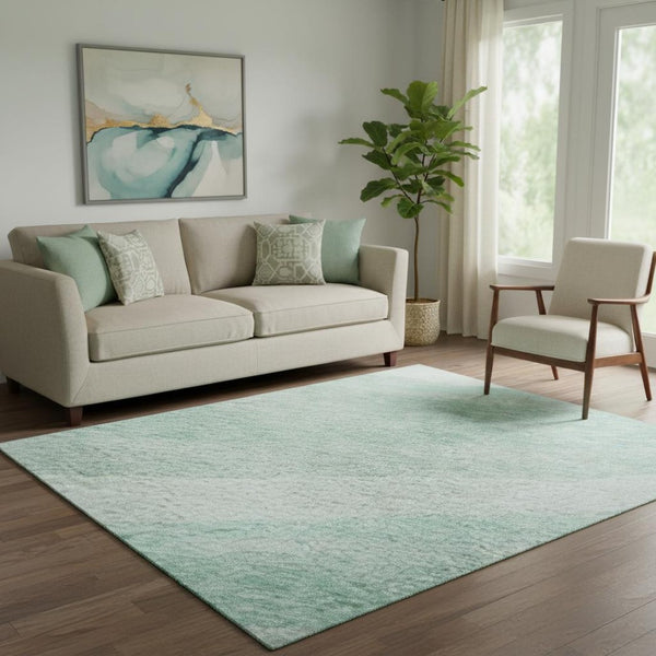 HomeRoots 5' X 8' Aqua and Ivory Abstract Area Rug - UV Protected, Washable, Stain-Resistant for Modern Spaces 684258