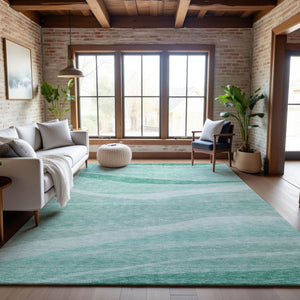 HomeRoots 5' X 8' Aqua and Ivory Abstract Area Rug - UV Protected, Washable, Stain-Resistant for Modern Spaces 684258