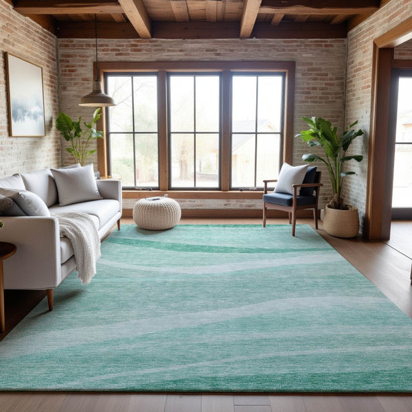 HomeRoots 5' X 8' Aqua and Ivory Abstract Area Rug - UV Protected, Washable, Stain-Resistant for Modern Spaces 684258